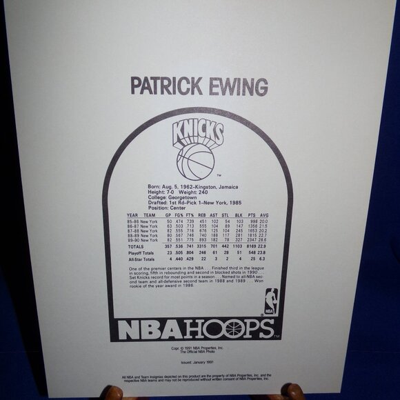 Vintage OFFICIAL NBA HOOPS BASKETBALL PRINT PATRICK EWING - NEW YORK KNICKS 1991 - Picture 3 of 5